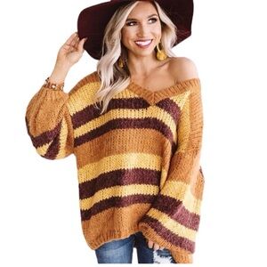 Oversized Mustard Stripes Sweater by Miracle